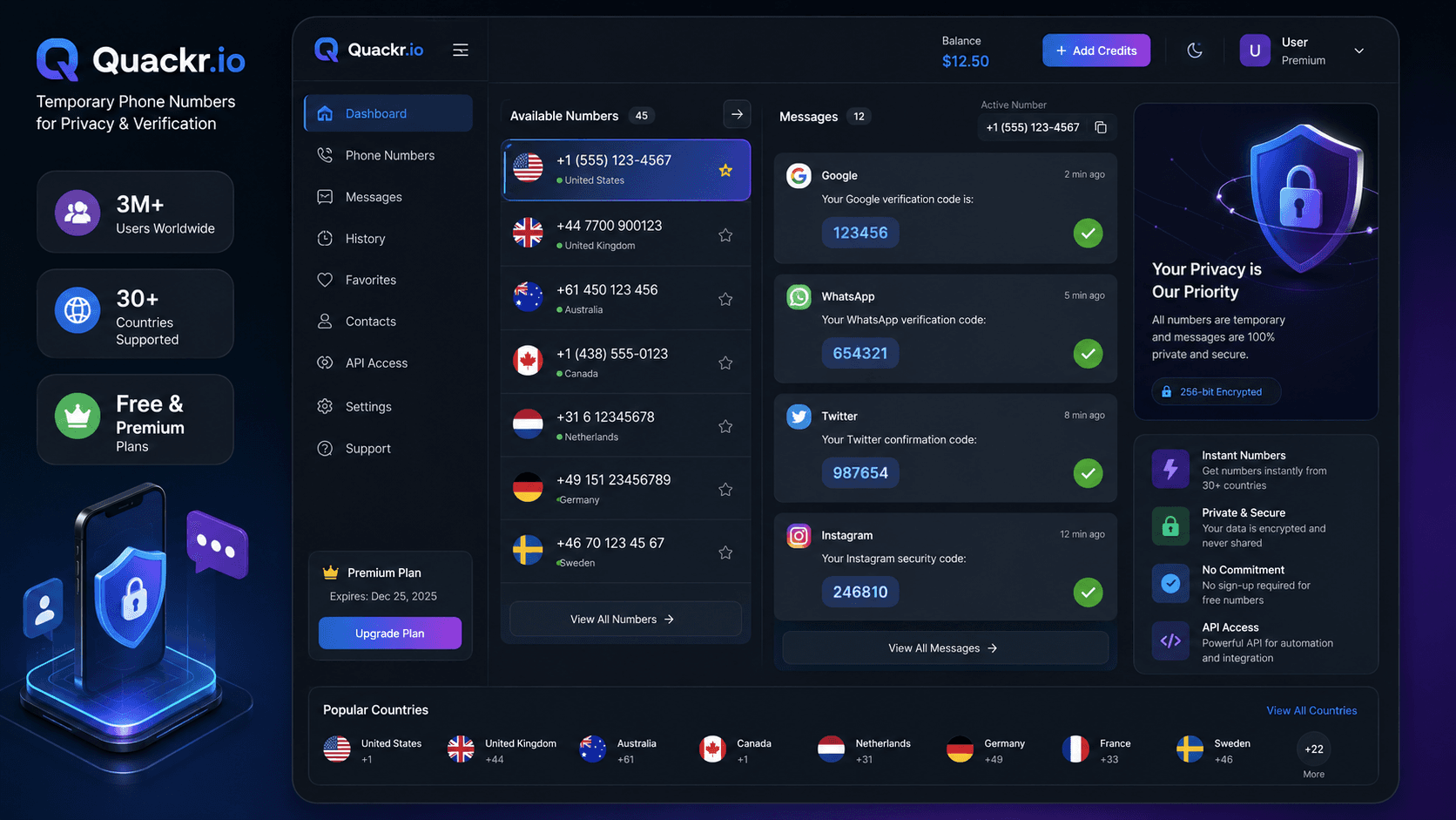 Quackr.io Review: Free & Premium Temporary Phone Numbers for SMS Verification